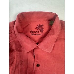 Tommy Bahama Silk Shirt Men's Medium Coral Palm Tree Button Down Short Sleeve